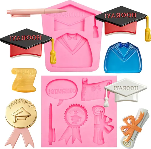 Miniatura 11 de Moldes de silicona para chocolate con tapa de graduación, moldes para hornear fondant de graduación 2023 para decoración de pasteles, decoración