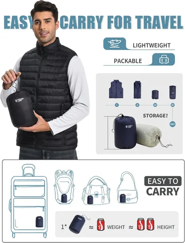 Miniatura 2 de Pioneer Camp Chaleco acolchado ligero para hombre, plegable, repelente al agua, cálido, acolchado, sin mangas, para el trabajo, casual, viajes