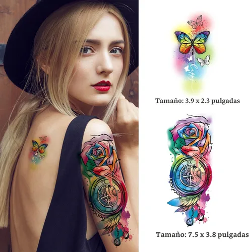 Miniatura 4 de JEEFONNA 86 hojas de tatuajes temporales, 14 hojas grandes de medio brazo de tatuajes falsos de flores, gato, búho y león, 72 hojas pequeñas