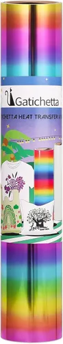 Miniatura 2 de Rollo de vinilo holográfico de transferencia de calor de arco iris, vinilo cromado de 12 pulgadas x 6 pies para planchar para camisetas 02-Arco iris