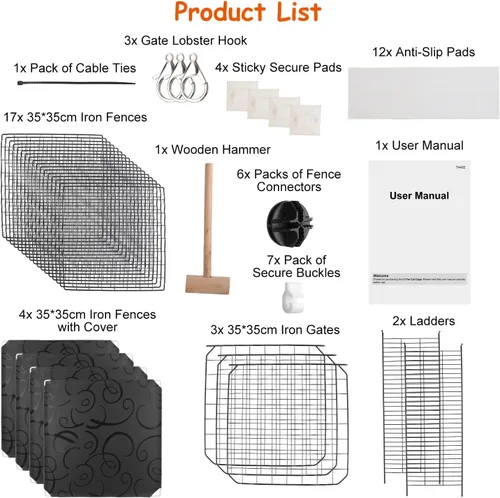 Miniatura 3 de Jaula de 3 niveles para gatos, casa de metal para interiores, casa desmontable para gatitos con 3 puertas, 2 escaleras, lugar de ejercicio