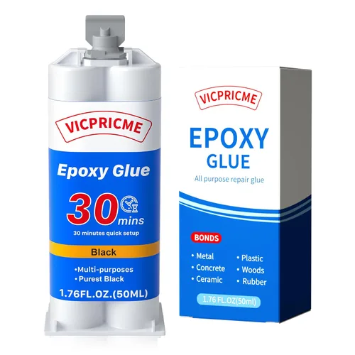 Vicpricme Pegamento de plástico negro, pegamento epoxi de 2 partes, jeringa de 1.76 onzas, adhesivo de soldadura de plástico impermeable, puede unir