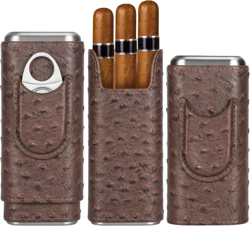 COOL KNIGHT - Estuche de cuero para puros con forro de madera de cedro, humidor portátil para viajes, accesorios para puros que incluyen cortador de