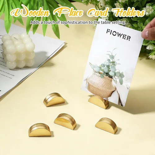 Miniatura 7 de 60 soportes dorados para números de mesa, soporte de madera para mesa de boda, titulares de tarjetas de lugar, números para bodas, recepciones
