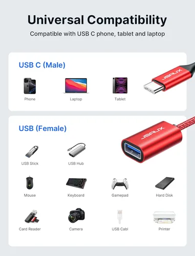 Miniatura 7 de JSAUX Adaptador USB C a USB 3.0 [2 unidades], USB C macho a USB hembra OTG adaptador compatible con MacBook Pro/Air, iPhone 17 Pro Max/iPhone Rojo