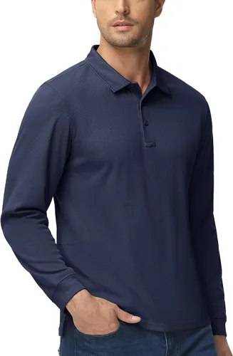Miniatura 6 de MAGCOMSEN Camisas polo para hombre, 3 botones, secado rápido, manga larga, tácticas, camisa de golf