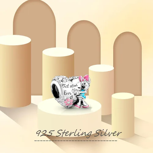 Miniatura 187 de Dijes de plata de ley 925 de dibujos animados de pato, ratón, oso, elefante, dragón chino, cuentas colgantes para pulseras y collares, joyería