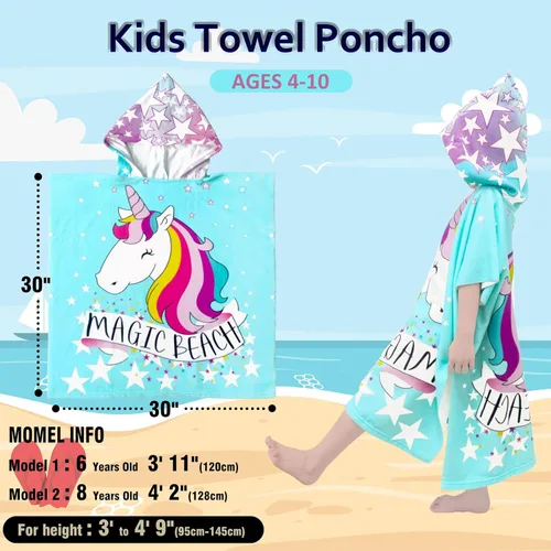 Miniatura 4 de growell Toallas de playa con capucha para niños – Toalla de baño para niños y niñas de 4 a 10 años, toallas de piscina para niños, de secado rápido
