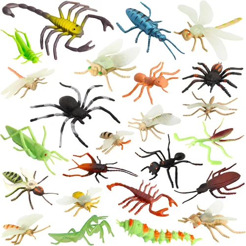 Figuras de juguete de insectos para niños y niñas (24 piezas), insectos falsos de 2 a 4 pulgadas, arañas falsas, cucarachas, escorpiones, grillos,