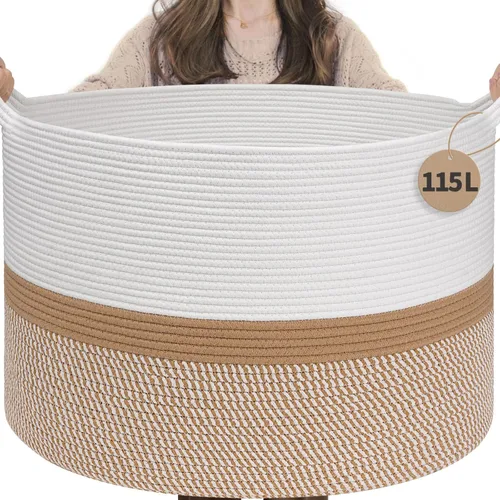 Miniatura 43 de INDRESSME Cesta de Cuerda de Algodón XXXLarge 21.7" x 21.7" x 13.8" Cestas Tejidas para Ropa de Bebé Cestas de Mantas Cesta de Juguetes con Textura
