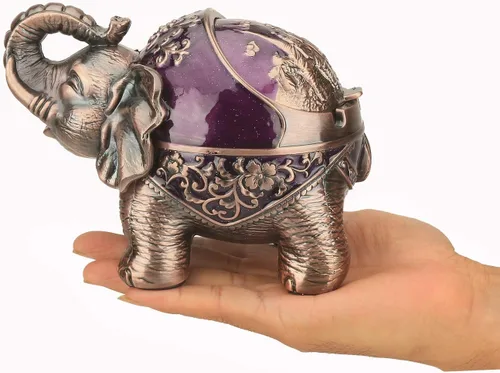 Miniatura 6 de LAUYOO Cenicero decorativo de elefante con tapa para cigarrillos, cenicero de metal para fumar, portacentizas para fumadores, resistente al viento