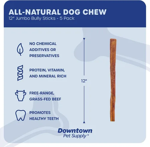 Miniatura 2 de Downtown Pet Supply Bully Sticks - Golosinas dentales y masticables para perro, tiras de carne natural premium de 6 y 12 pulgadas, extra gruesas
