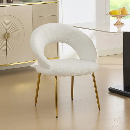Miniatura 12 de Modern Dining Chairs with Curved Backrest and Metal Legs, Teddy Fabric Upholstered Desk Chair for Kitchen Dining Room Table & Chair Sets, Seating