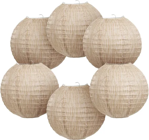 LIHAO - Faroles de papel de 10 pulgadas, arpillera impresa, 6 unidades | Faroles chinos, decoración bohemia para aula, decoración de aula de granja,