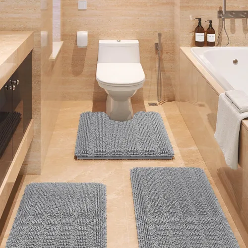 Miniatura 37 de ACCUMTEK - Juego de alfombras de baño a rayas beige de 3 piezas, ultrasuaves, antideslizantes de chenilla, alfombras de baño mullidas y absorbentes