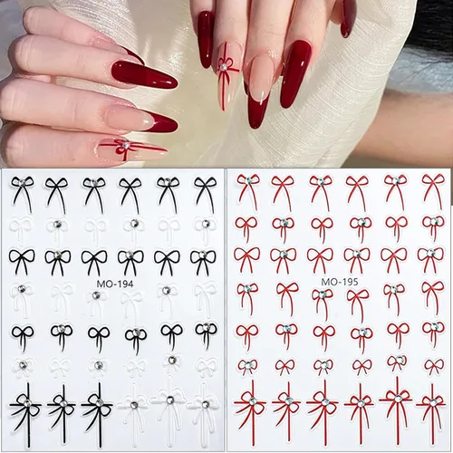 Miniatura 2 de Calcomanías de arte de uñas con nudo de lazo, diseños de lazo 5D, calcomanías autoadhesivas para uñas, bonitos diseños de arte de uñas, lazos Notas