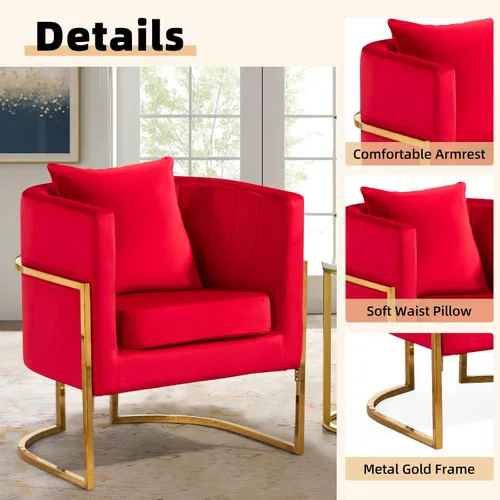 Miniatura 4 de Silla de Acento Moderna de Terciopelo, Sillón Tapizado Tipo Barril de Mediados de Siglo con Almohada para Sala de Estar, Cómoda Silla Individual
