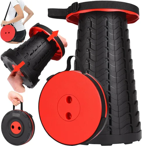 Fishboy Taburete plegable mejorado, capacidad máxima de 400 libras, ligero pero resistente, taburete plegable retráctil portátil telescópico Rojo