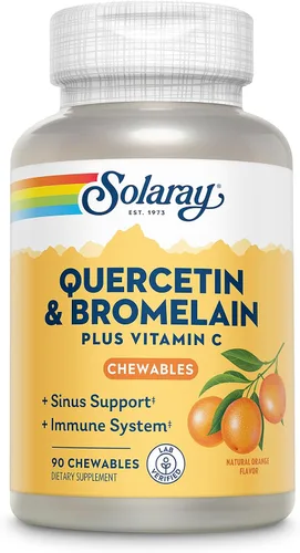 SOLARAY Quercetina con bromelina y vitamina C masticables - Suplemento de apoyo inmunológico - Complejo de defensa inmunológica y salud cardíaca con
