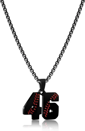 Miniatura 60 de SKQIR Colgante de número de jersey de béisbol para hombres y niños - Cadena de acero inoxidable para atletas - Negro
