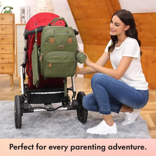 Miniatura 6 de Dikaslon Mochila para pañales con cambiador portátil, funda para chupete y correas para cochecito, bolsas de bebé unisex grandes para niños y niñas