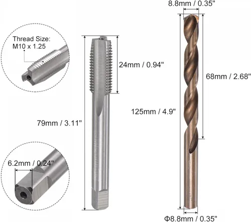 Miniatura 2 de uxcell M10 x 1.25 rosca recta flauta y 0.346 in Twist Drill Broca Set, métrica M35 cobalto alta velocidad máquina roscado herramienta de perforación