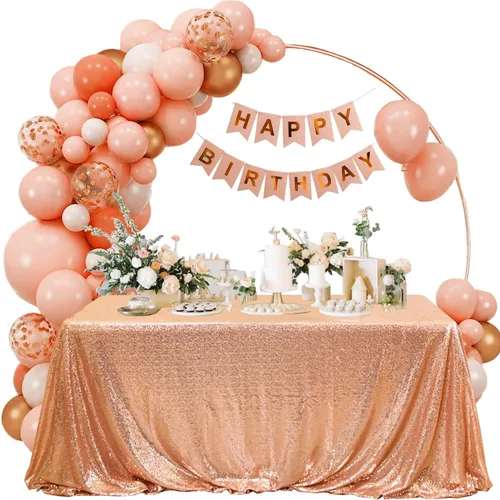 Miniatura 77 de Manteles redondos de lentejuelas negros para fiestas, de 121,9 cm, mantel redondo de purpurina ajustado, pequeño, lindo y dulce, para boda