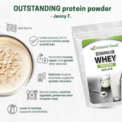 Miniatura 4 de Z Natural Foods Polvo aislado de proteína de suero Ultra Whey, polvo de proteína de suero puro, sin sabor, sin azúcar, aislado de suero sin sabor