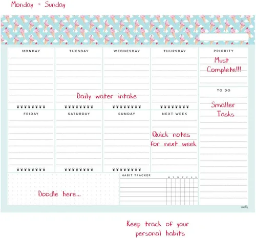 Miniatura 6 de Bloc de notas semanal sin fecha de 52 páginas con lista de tareas pendientes y rastreador de hábitos, almohadilla de escritorio semanal para Rosa