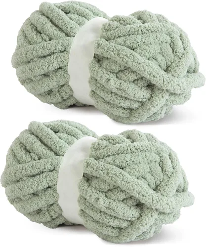 Hombys Hilo de felpilla gruesa verde salvia para tejer a ganchillo y tejer, hilo grueso y esponjoso súper voluminoso para tejer a mano manta, hilo