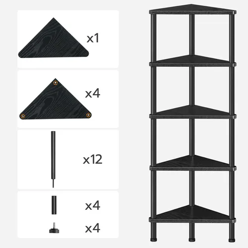 Miniatura 9 de HOOBRO Estante esquinero, estantería industrial de esquina de pared de 5 niveles con marco de metal, estante de exhibición de plantas, estantería