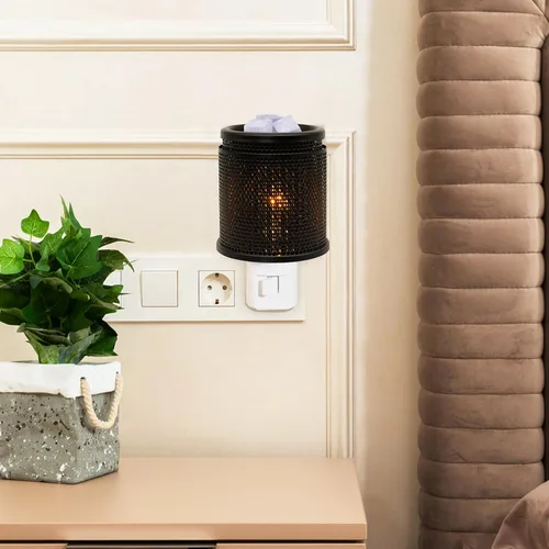 Miniatura 3 de CVHOMEDECO. Calentador eléctrico de cera para pared, calentador de tarta de metal doble perforado, calentador de velas decorativo para velas