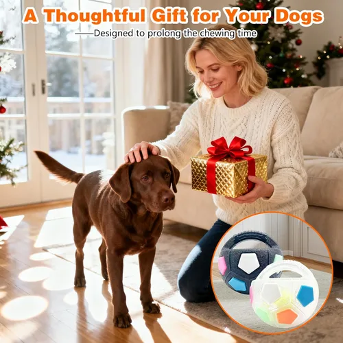 Miniatura 7 de Pelota calmante para perros con asa, pelota interactiva para jugar con mascotas, pelotas de tenis amarillas integradas y sonido chirriante