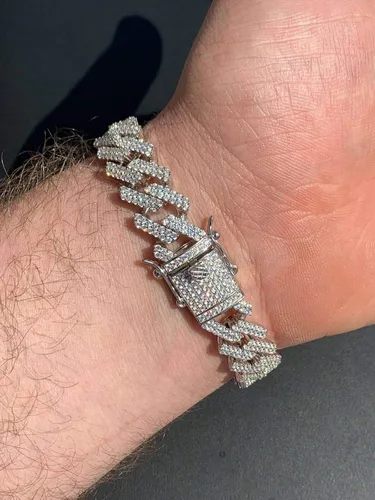 Miniatura 9 de HarlemBling Cadena o pulsera cubana de plata de ley 925 maciza para hombre, eslabones cubanos Hip Hop de 0.472 in - ICY, Metal, Circonita cúbica