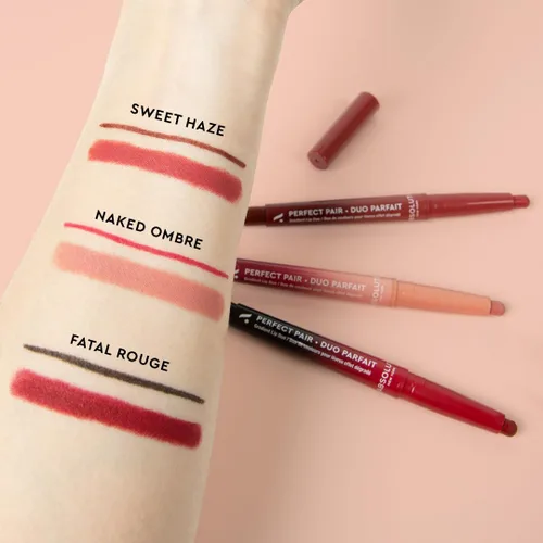 Miniatura 5 de Absolute New York ALD02 Perfect Pair Lip Duo - Labios más completos y más fuertes, sombra más profunda para contornear labios, lápiz labial satinado