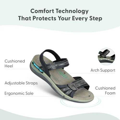 Miniatura 4 de Orthofeet Sandalias de soporte de arco para mujer, ideales para aliviar el dolor de talón y pies. Diseño terapéutico con soporte de arco, refuerzo