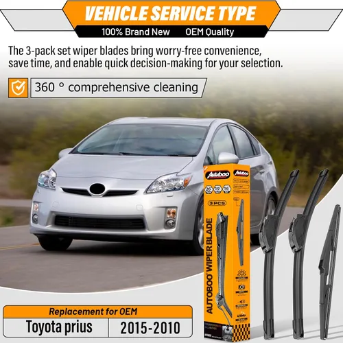 Miniatura 2 de AUTOBOO Limpiaparabrisas de 26 + 19 pulgadas con limpiaparabrisas trasero de 16 pulgadas de repuesto para Toyota Prius 2010, 2011, 2012, 2013, 2014