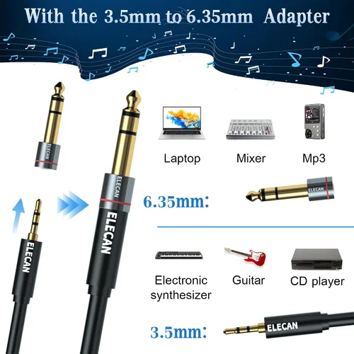 Miniatura 2 de Elecan Cable Auxiliar TRS Macho a XLR Macho de 3.5mm (1/8 Pulgada) de 4 Pies, Cable de Micrófono Estéreo Blindado Profesional Balanceado, Chapado