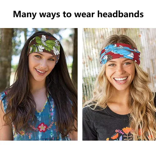 Miniatura 6 de Yeshan Diademas bohemias bandeau para mujeres, diadema ancha tipo bandana con nudo, pañuelo para el cabello con estampado floral, bandas africanas