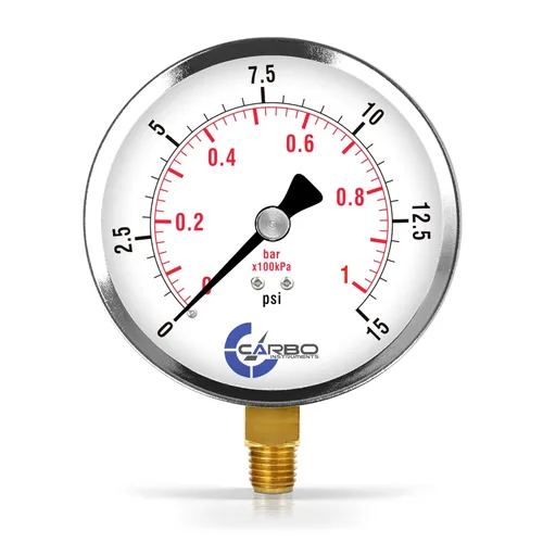 Miniatura 13 de Manómetro de vacío seco de 0 a -30 inHg, dial de 4", montaje inferior de 1/4 NPT, caja de acero cromado, piezas humedecidas de latón, doble escala