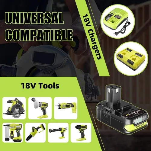 Miniatura 3 de VINIDA Paquete de 2 baterías de iones de litio de 18 V 3.6 Ah de repuesto para batería Ryobi de 18 V P102 compatible con batería Ryobi de 18 V P103