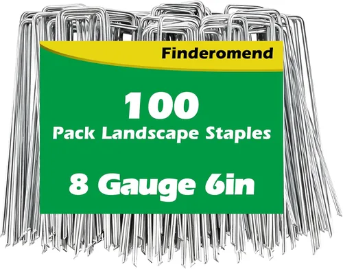 Paquete de 100 grapas de paisaje, estacas de jardín de acero galvanizado de calibre 8 de 6 pulgadas, pasadores de paisaje, grapas de césped para
