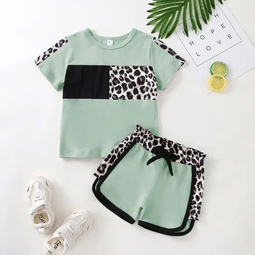 Miniatura 56 de Ropa de verano para niña, camiseta de manga corta para bebé, pantalones cortos, estampado de leopardo, camuflaje, de 18 meses a 6 años