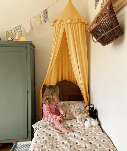 Miniatura 9 de Toldo de cama para niños con volantes, red de algodón para cuna, rincón de lectura, cortina de escondite, colgante, tienda de campaña redonda, ropa