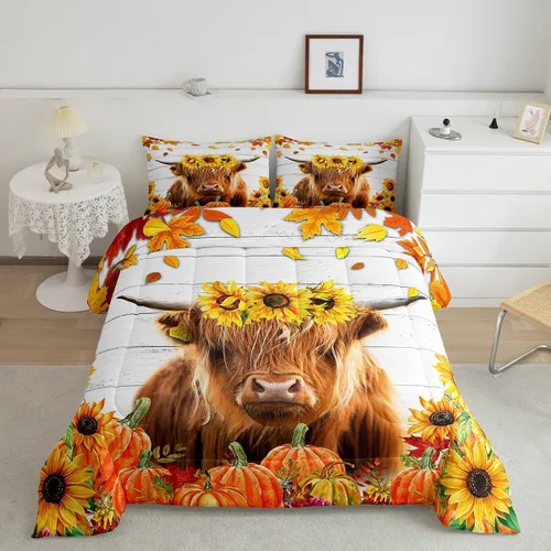 Miniatura 47 de Erosebridal Juego de edredón individual de pavo de Acción de Gracias, juego de ropa de cama de calabaza con hojas de otoño para niños y adultos