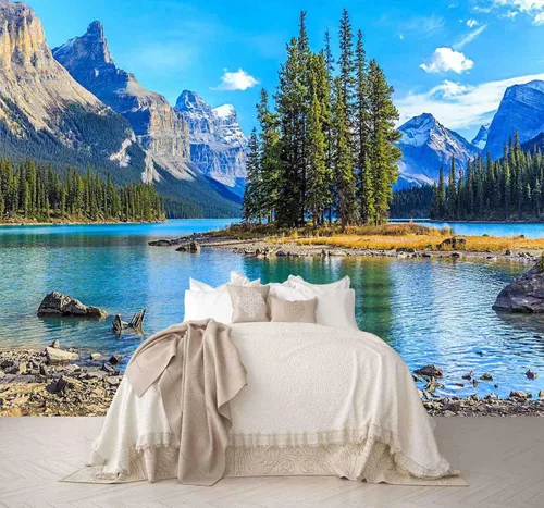 Miniatura 11 de Reyhui - Mural de pared con imagen de bosque y arroyo, papel tapiz grande con escena natural para dormitorio, sala de estar, fondo de TV, sofá