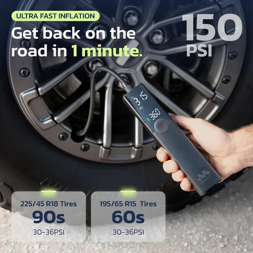 Miniatura 2 de Woowind Compresor de Aire Portátil Inflador de Neumáticos Premium, 2 Veces Más Rápido, Bomba de Aire de 150PSI para Neumáticos de Coche, Bomba
