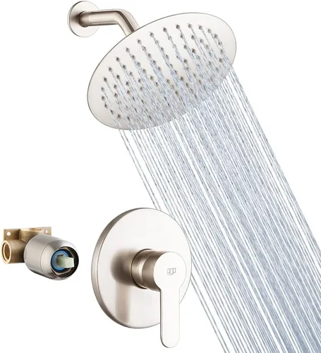 Miniatura 7 de Juego de grifo de ducha negro mate, sistema de ducha de lluvia de baño, montado en la pared, cabezal de ducha de 8 pulgadas y juego de manijas, kit