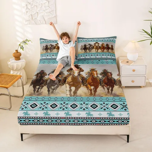 Miniatura 19 de Erosebridal Southwestern - Sábanas de cama bohemias aztecas, tamaño individual, sábanas hippie de cachemira, ropa de cama de estilo exótico, funda