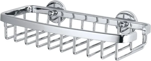 tesa® Aluxx - Cesta de ducha pequeña, aluminio cromado brillante, autoadhesiva, tecnología de montaje adhesiva, 1.969 in x 8.661 in x 4.016 in